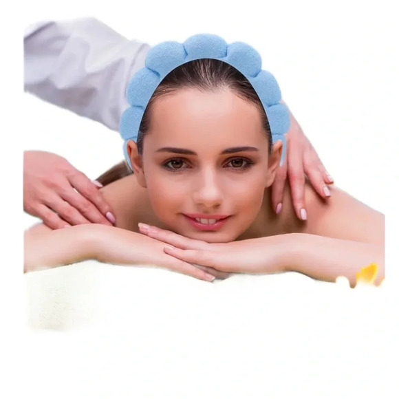 NEW Spa Headbands for Washing Face, Makeup and Skincare. Set of 2 aqua and pink - Picture 3 of 9